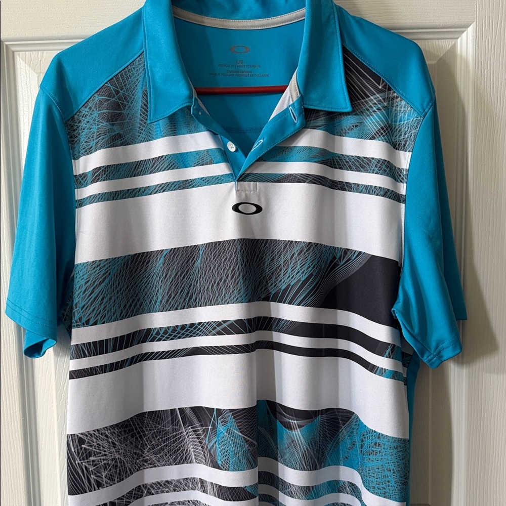 Oakley Men's Teal and Black Patterned Polo Shirt
